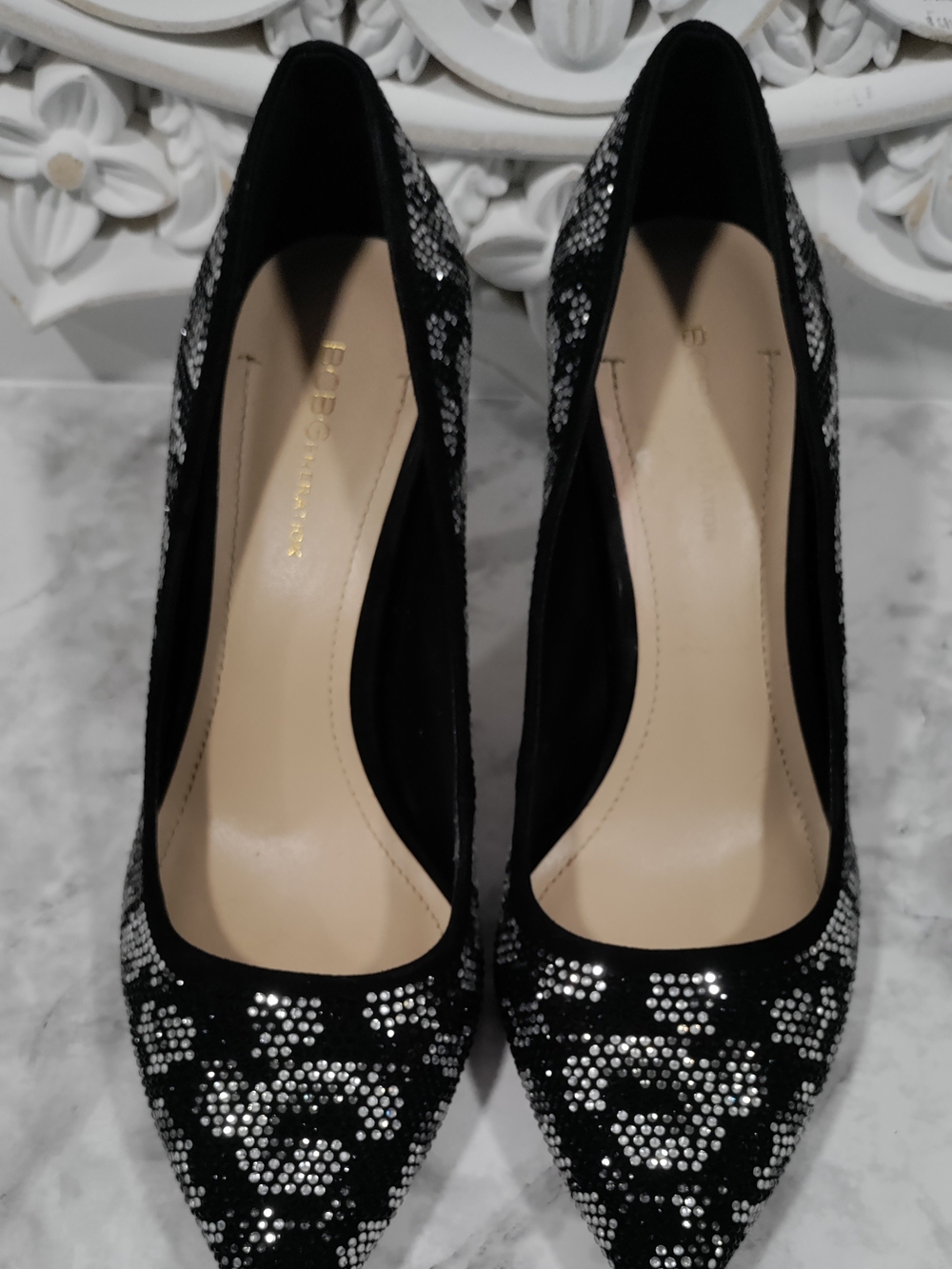 BCBG Generation Black Rhinestone Pointed Toe Pumps Size 8.5M